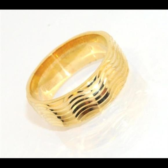 Technibond SOLID BAND RING Textured 14K Yellow Gold Plated Silver 925 Size 8